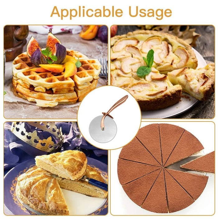 CRÜSTOHF Classic Pizza Cutter Wheel, Food Grade Stainless Steel Cutter Wheel, Smooth Rotating Sharp Blade, Professional Pizza Cutter, 9-Inch, Beautiful Rose Gold