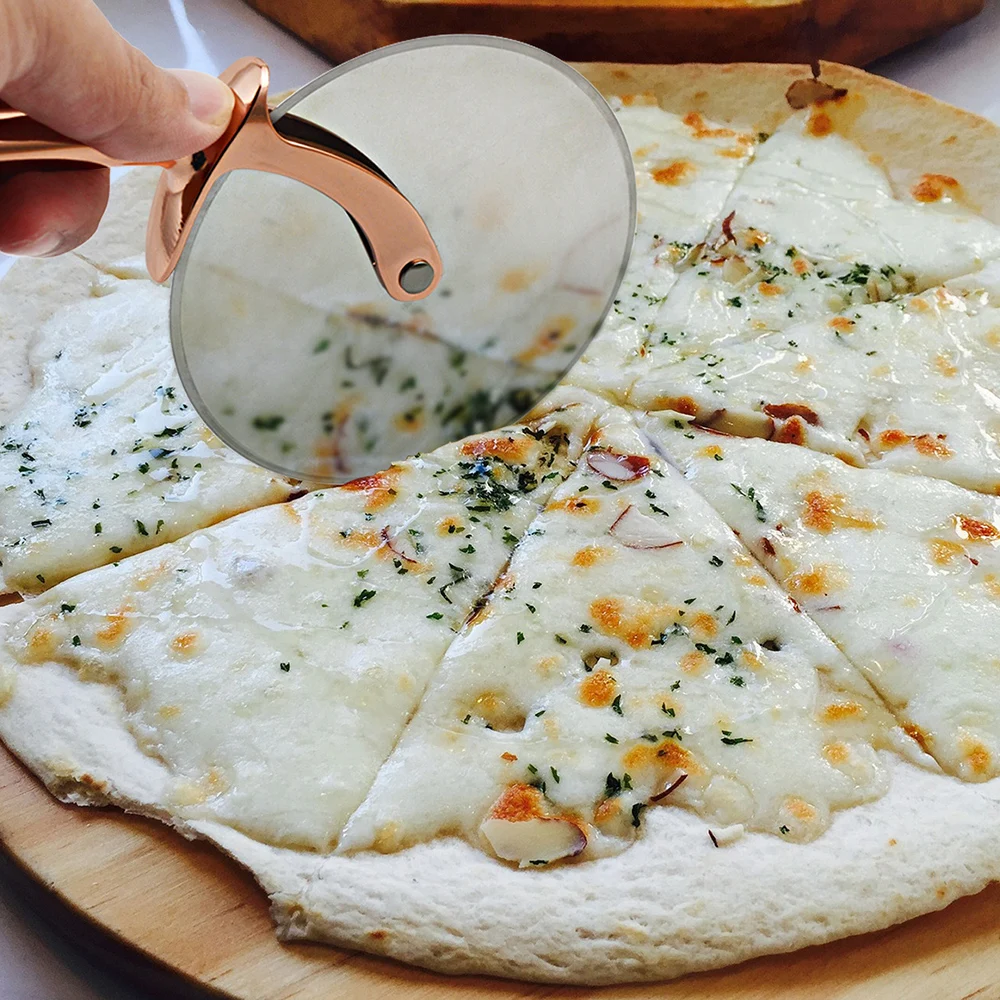 CRÜSTOHF Classic Pizza Cutter Wheel, Food Grade Stainless Steel Cutter Wheel, Smooth Rotating Sharp Blade, Professional Pizza Cutter, 9-Inch, Beautiful Rose Gold